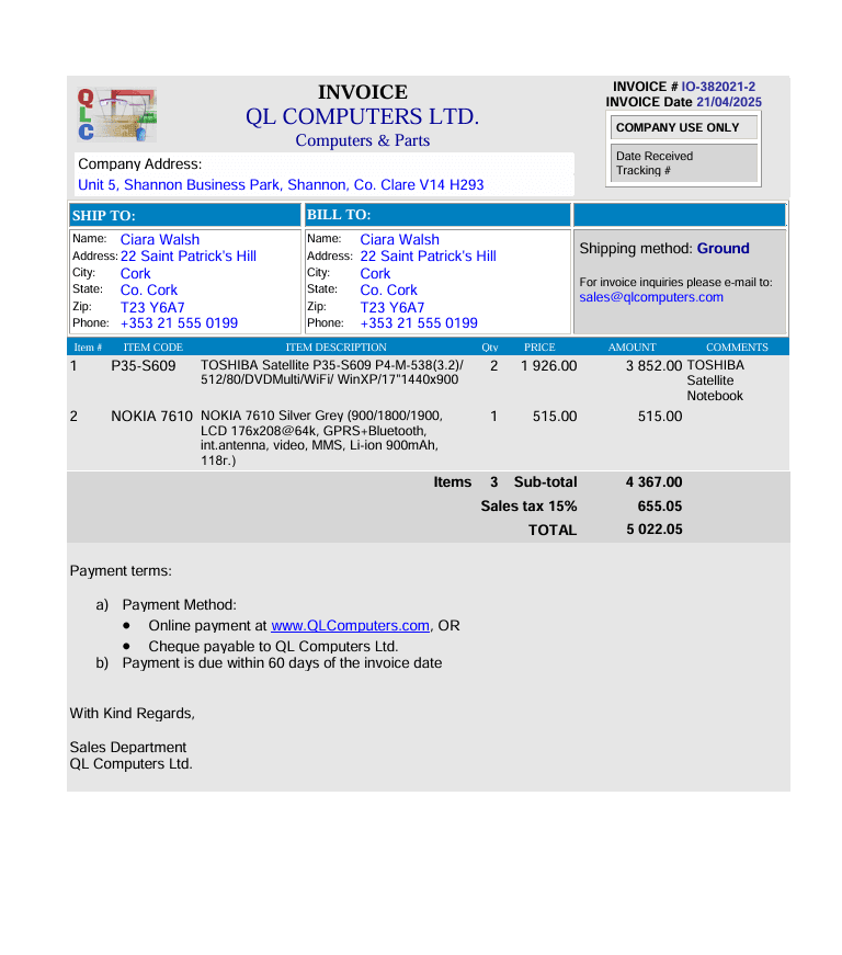 invoice sample document