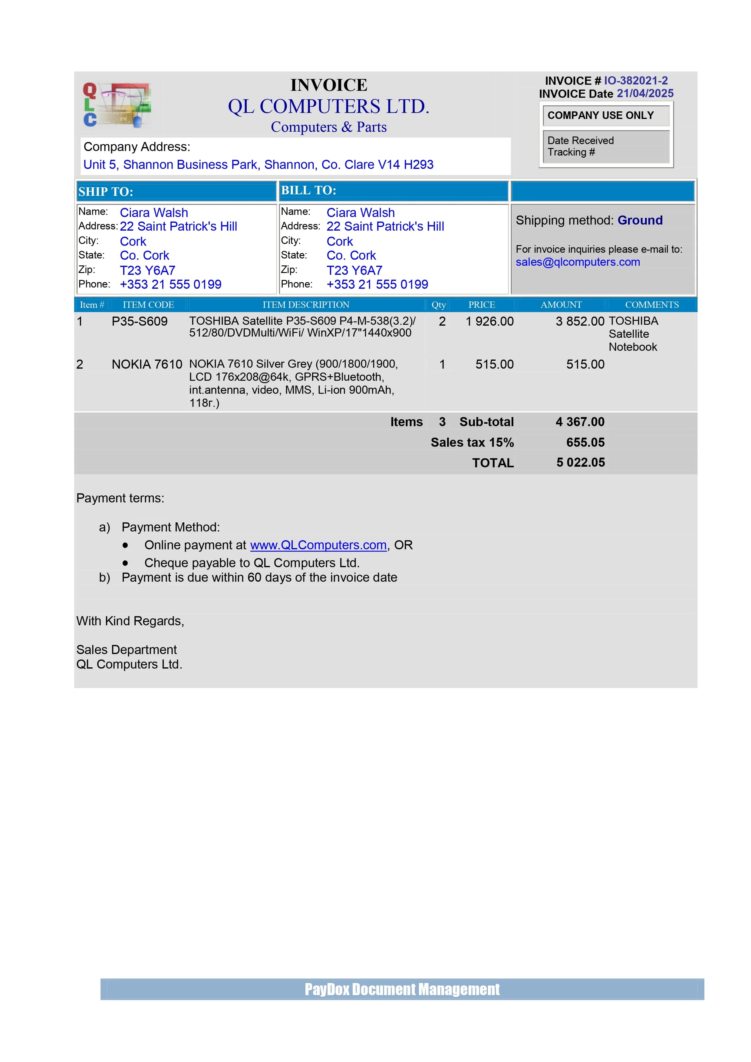 invoice sample document