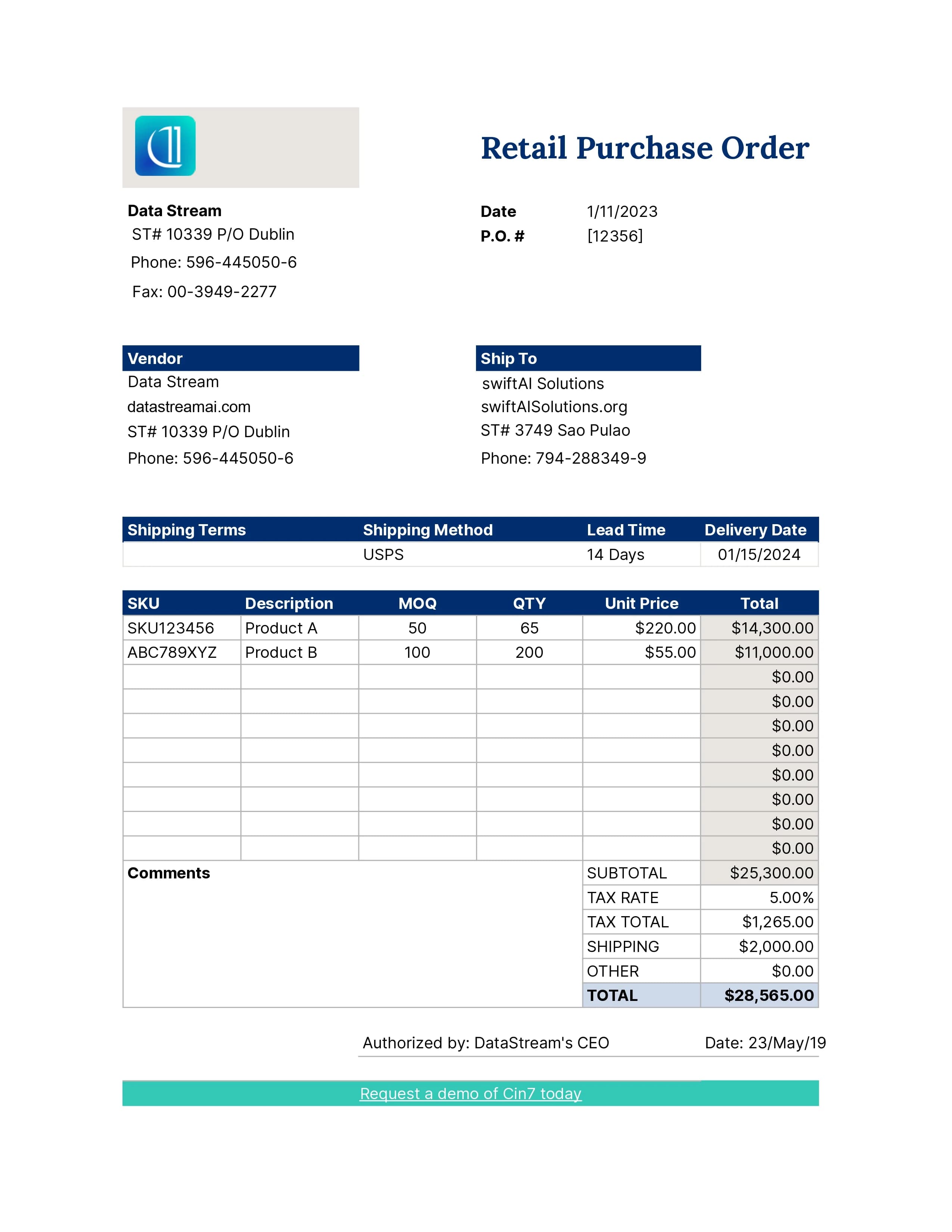 purchaseOrder sample document